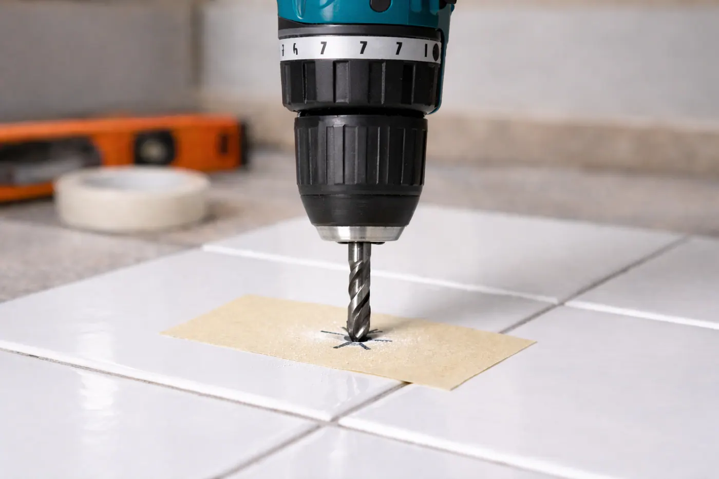 Perçage lent d’un carreau avec perceuse sans percussion au démarrage