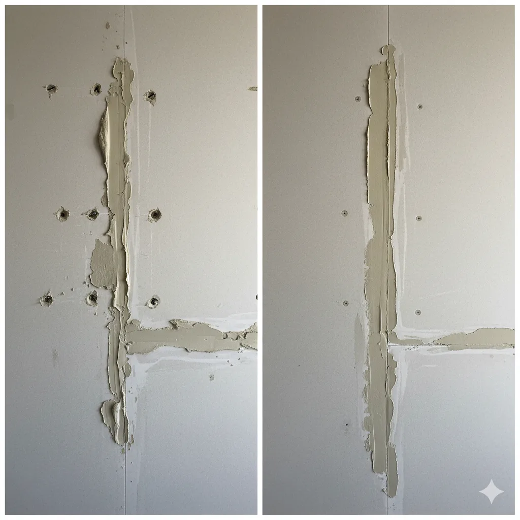 Exemples de défauts courants sur une cloison placo mal exécutée