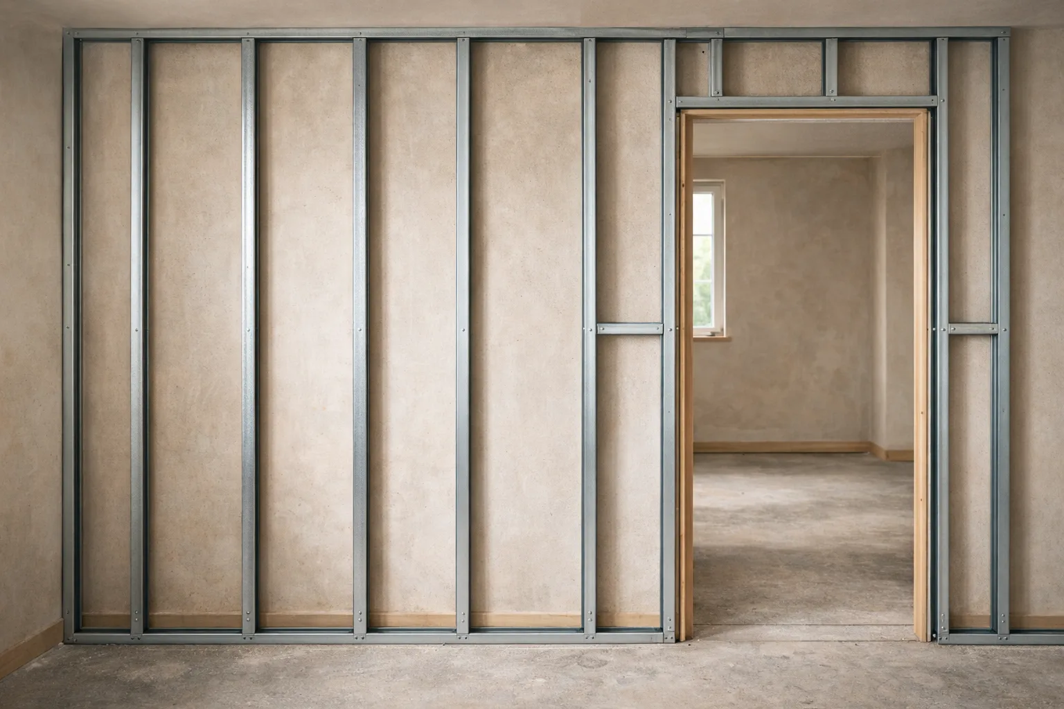 Montants métalliques de cloison placo posés à entraxe régulier