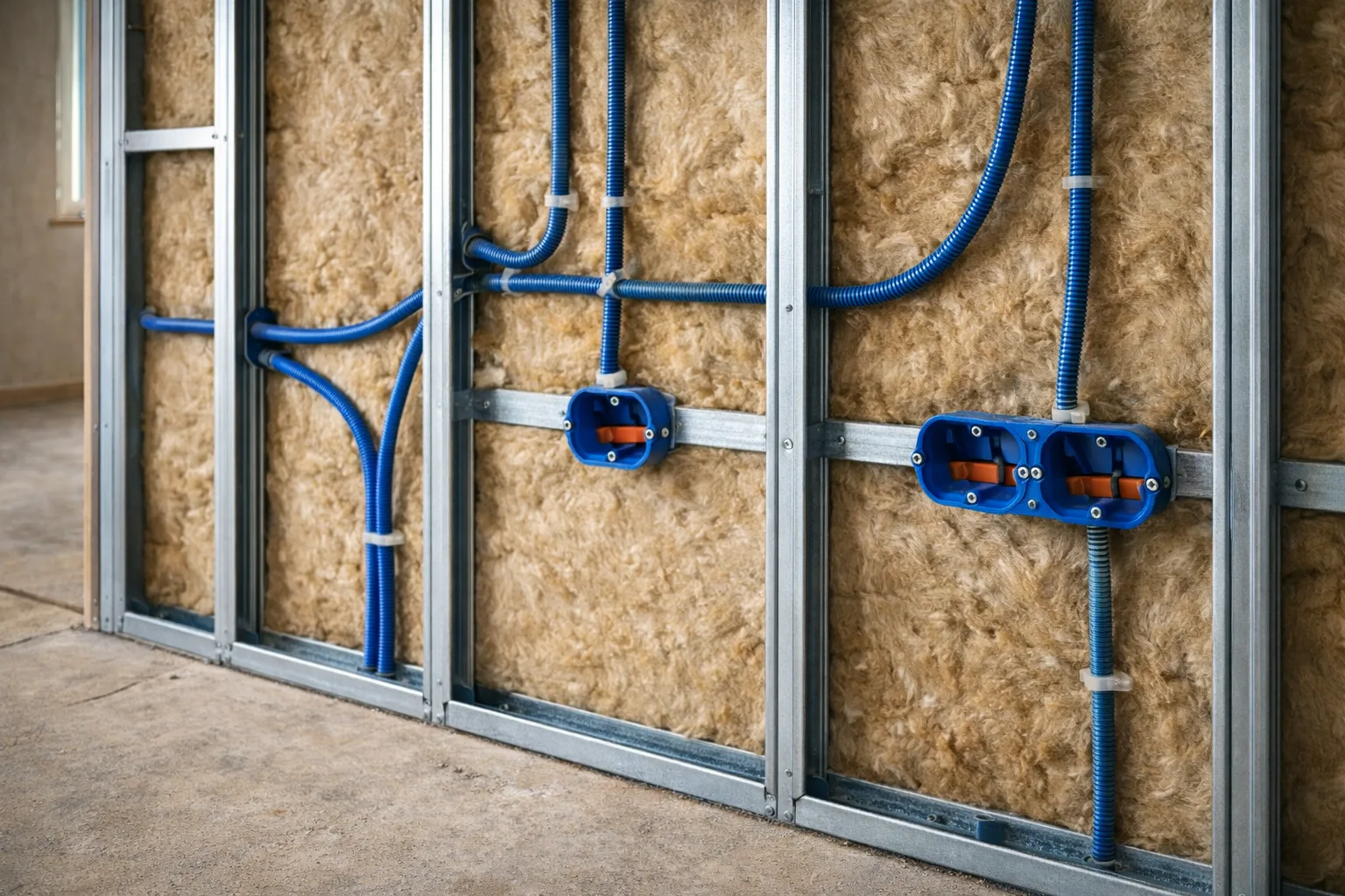 Passage de gaines électriques et repérage des boîtiers dans une cloison placo