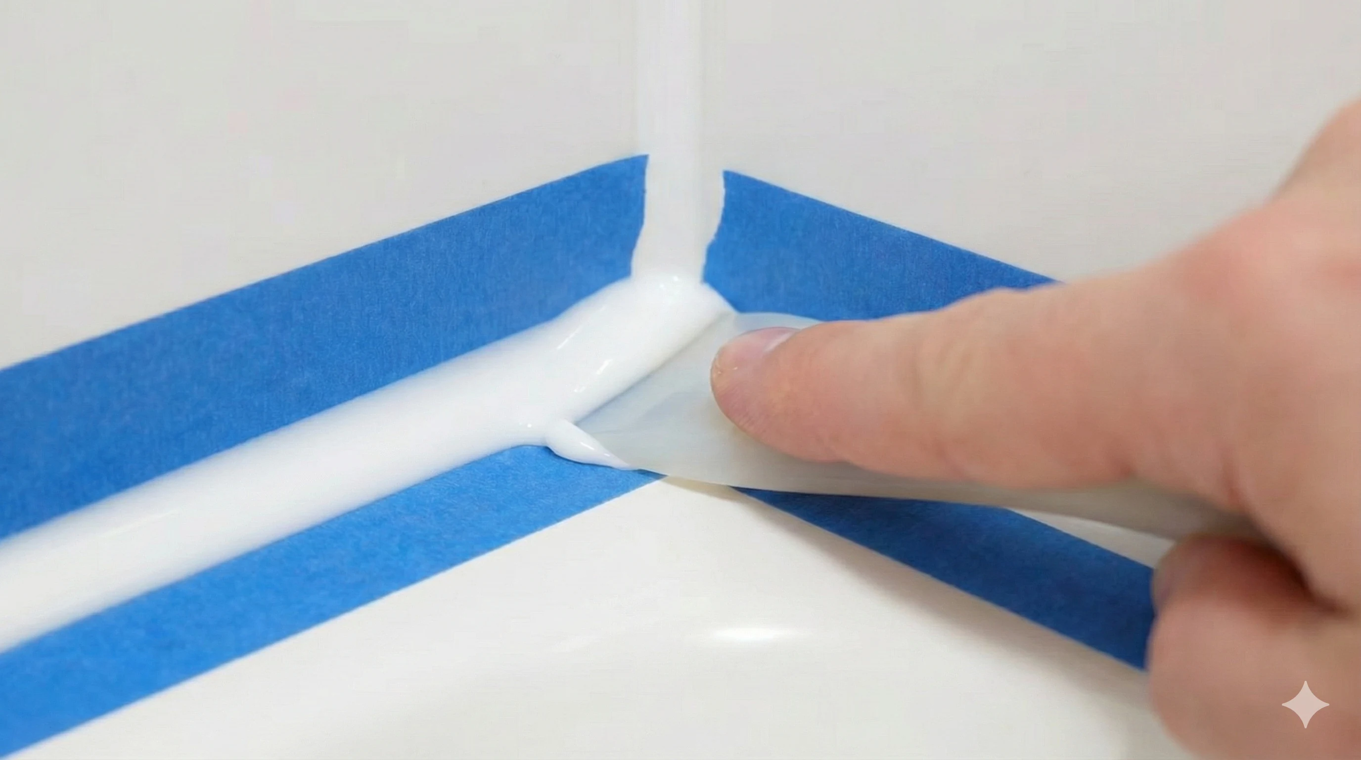 Lissage d'un joint silicone dans un angle de salle de bain