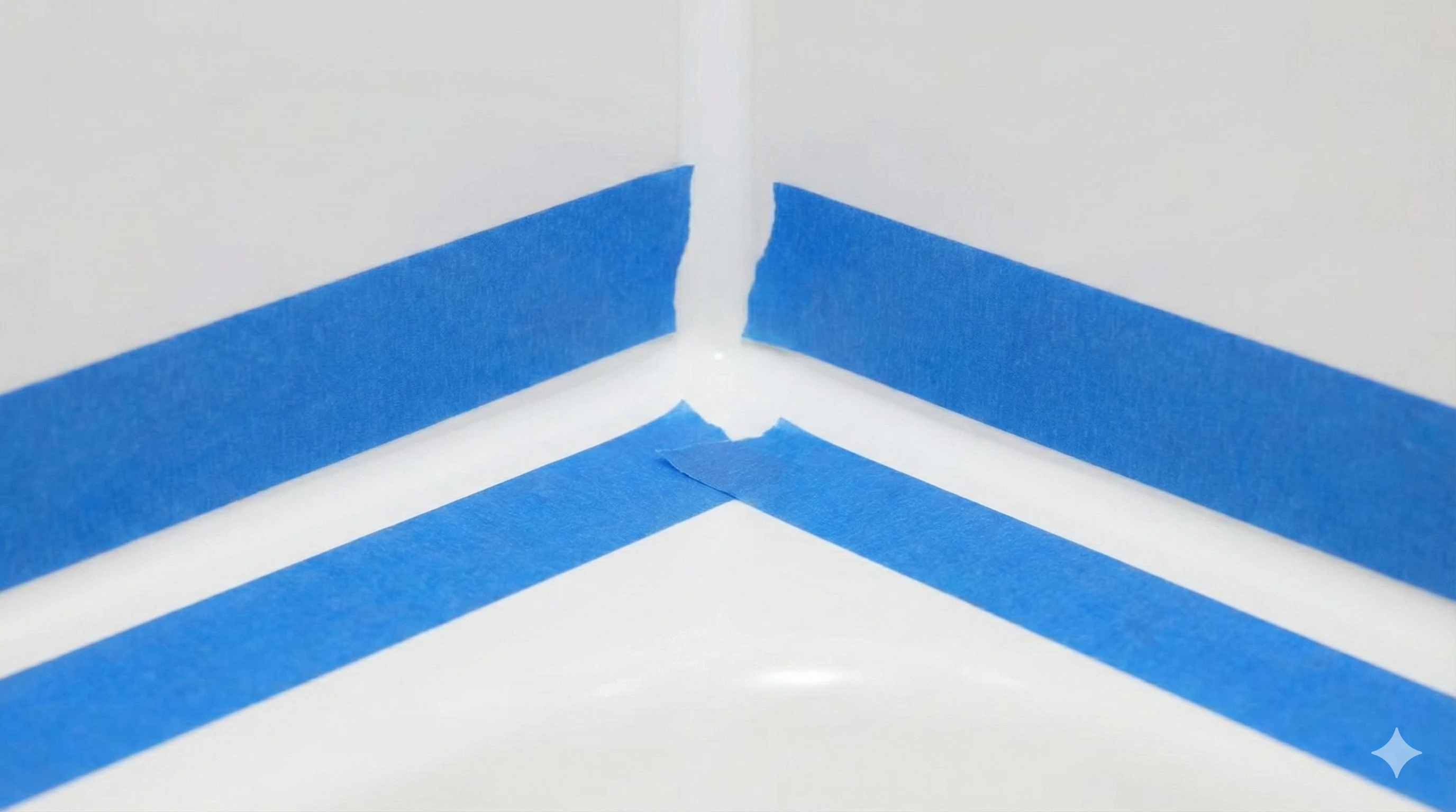 Rubans de masquage posés de part et d'autre d'un angle à jointer